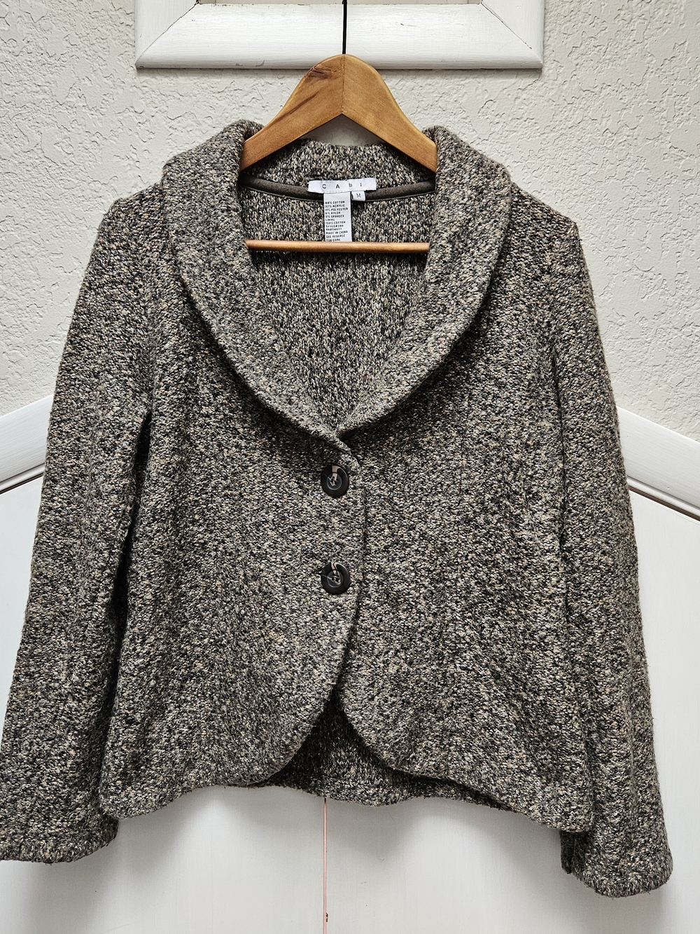 CAbi Taupe Marled Bouclé Shawl Collar Jacket